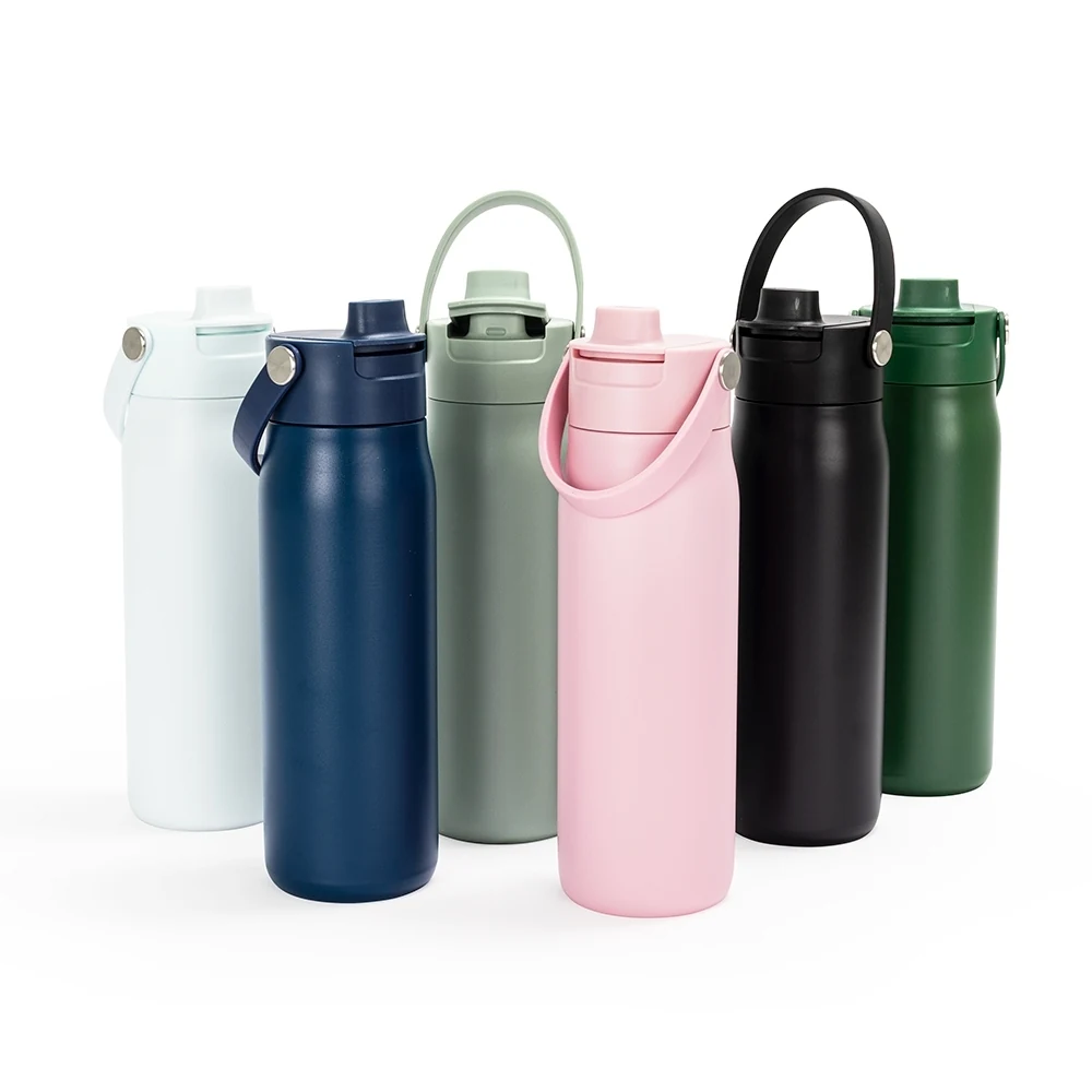 Garrafas Flow 700 ml em seis cores, com alça e tampa com bico